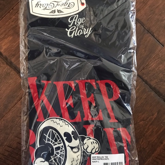 Age of Glory Keep Rollin’ Tee Navy motorcycle t-shirt, size large - Picture 2 of 4